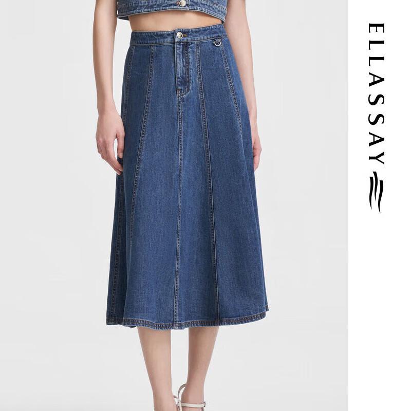 ELLASSAY Spring A-Line Denim Midi Skirt M