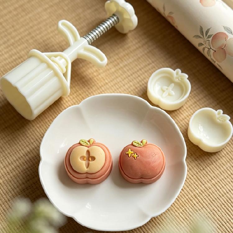 Family Baking Dessert Press with 2 Pattern Plates, 50g Plastic Mooncakes Pastry Tool and Spring Return Control for Decorative Treat Work, Home