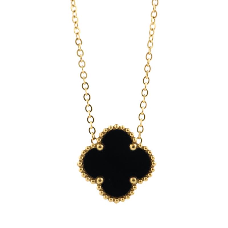 Inlaid Rhinestone Women's Pendant Titanium Steel Four-Leaf Clover Double-Sided Necklace Temperament Hundred Matching Collarbone Chain