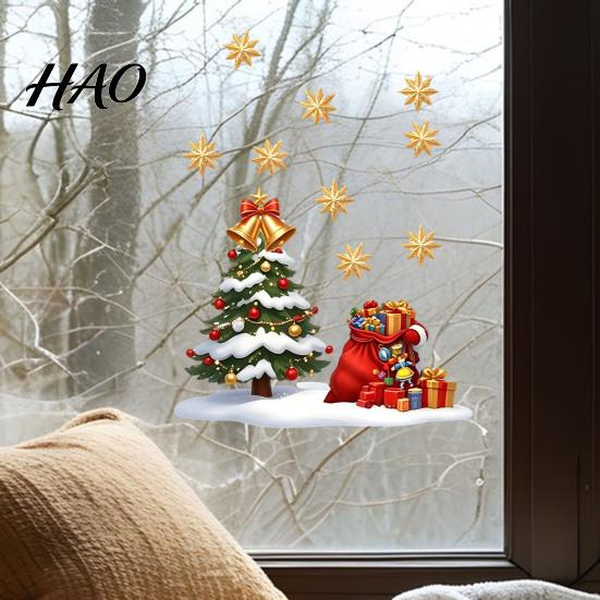 Indoor Outdoor Holiday Decor Christmas Window Static Sticker, Creative Snowman Tree Pattern PVC Decal, Waterproof Seasonal Home Reusable Festive Wall
