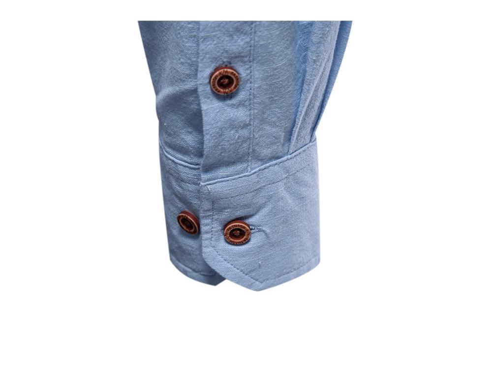 Herren Slim Fit Baumwolle Leinen Langarmhemd - Lässige japanische Mode, Einfarbig, Frühling/Sommer (US-Grösse)