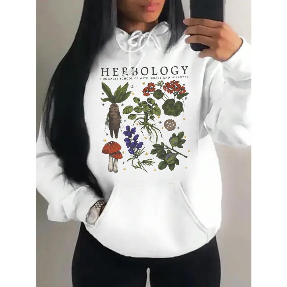 Herbology Plant Composition Printing Hoodies Women Hip Hop All-Match Sportswear Casual Hoody Autumn Pocket Pullover