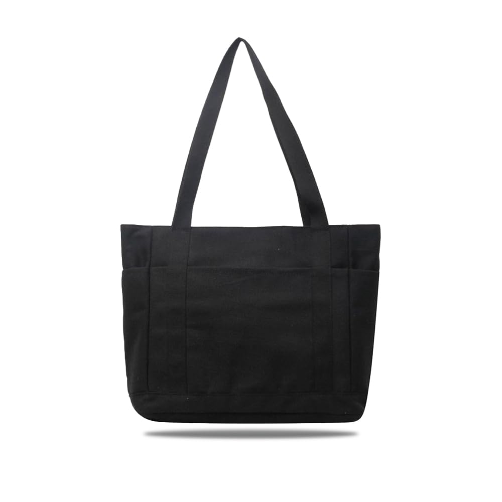 

Large capacity tote canvas [work worker] bag, fabric, mother s bag, business, simple, multi-functional (BLACK) [Product] чорний