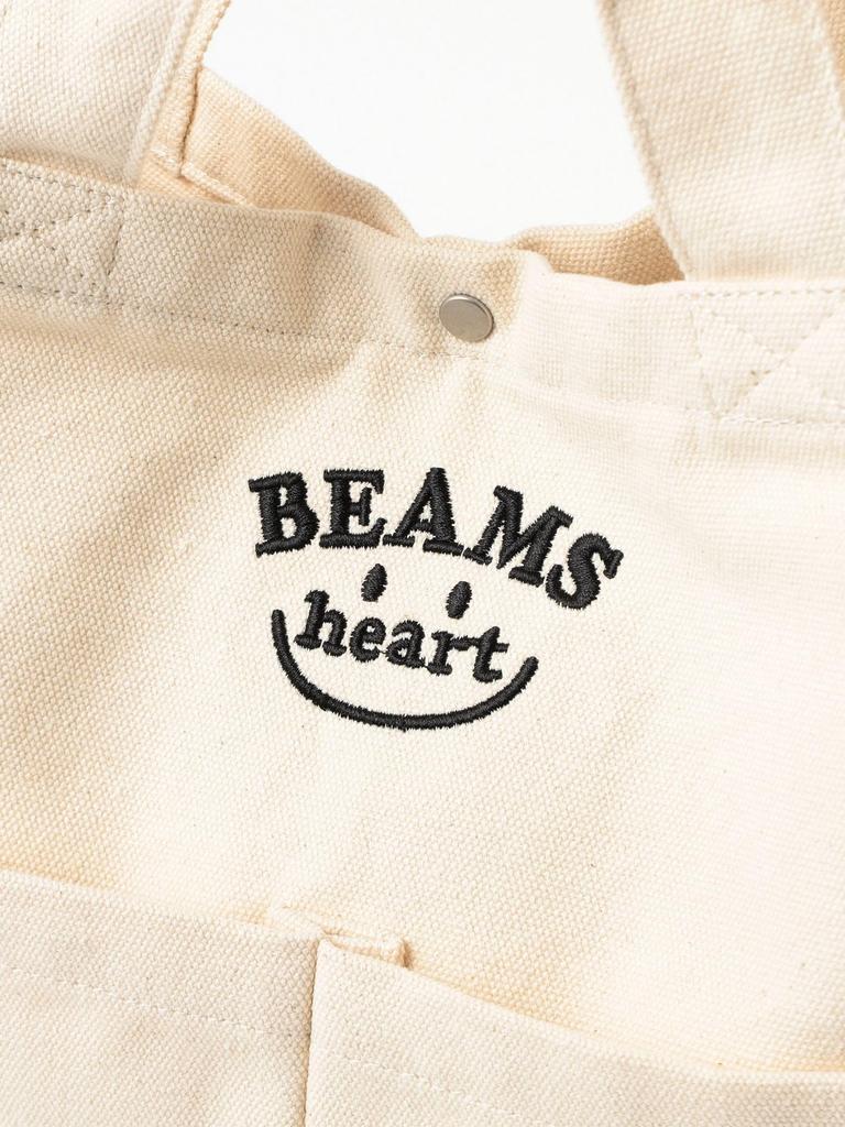 Beams Heart Canvas Bag, Smile Embroidered Logo, Women's, Natural, One Size