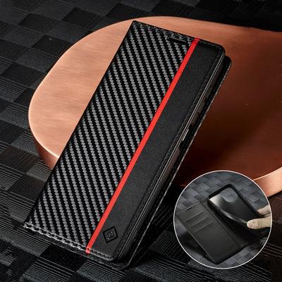 Carbon Fiber PU Leather Case for iPhone 15 16 Pro 14 13 12 11 XS Max 16E XR 8 7 Plus SE  Mini Wallet Card Slot Flip Phone Cover