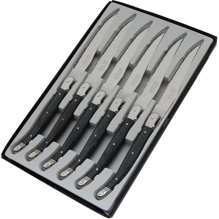 Box of 6 Laguiole table knives - Pradel Excellence - Grey handle - Stainless steel blade