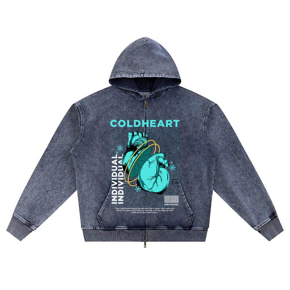 

DTG print Knitted Denim Zip-Up Hoodie Streetwear Brother Print Zipper Hoodies XL