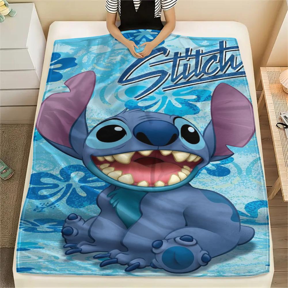Lilo Sitting On Stitch Head Flower Crown Sunset Beach Print Flannel Blanket Soft Warm Throw Blanket For Home Sofa Bedroom Gift