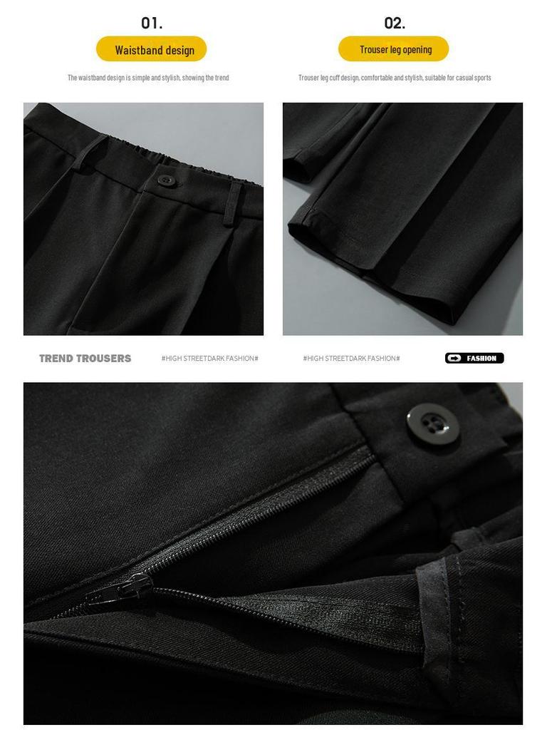 Schwarze Anzughose mit weitem Bein für Herren – Trendy Straight Fit für Frühling & Herbst