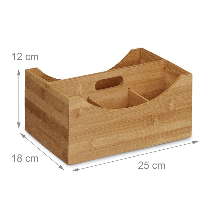 Relaxdays organiseur de bureau boîte de rangement bambou 4 compartiments avec poignée hxlxp: 12 x 25 x 18 cm, nature