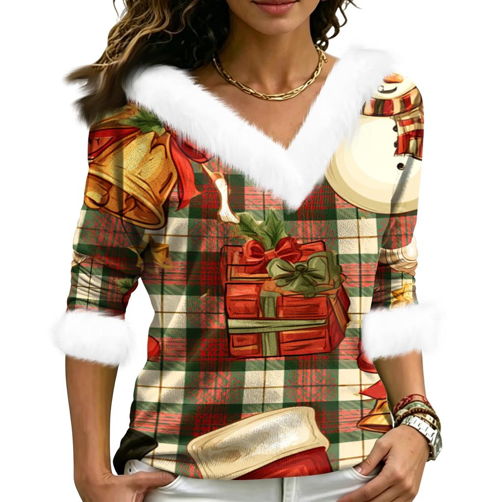 Christmas V-Neck Top with Elegant Cut for Party, Date and Everyday Wear