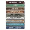 Metal Poster Wall Art, Vintage 2D Rules of Life Sign, Home Interior Decoration