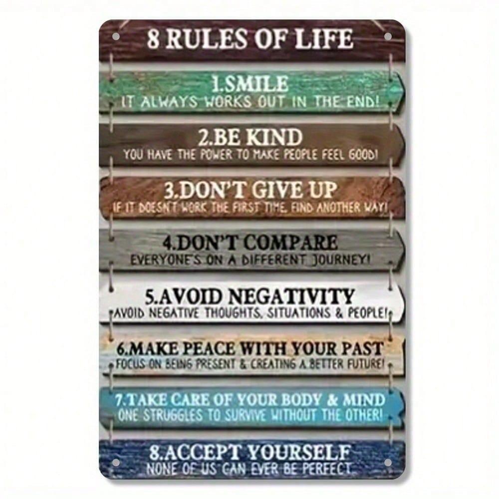 Metal Poster Wall Art, Vintage 2D Rules of Life Sign, Home Interior Decoration