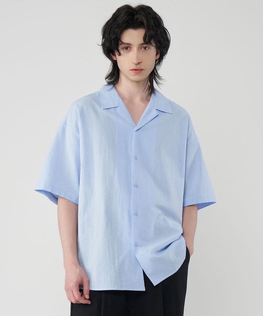 UNTAPPED STUDIO Oversized Linen Open Collar Short Sleeve Shirt 5 Colors (Type A)