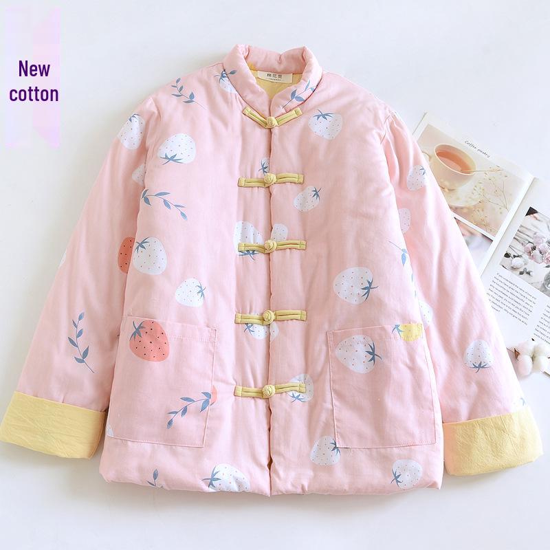 

504 Зимняя Хлопковая Куртка Ручной Работы с Пуговицами-Лягушками - Ретро Национальный Стиль для Женщин Среднего и Пожилого Возраста L (120-140 jin)