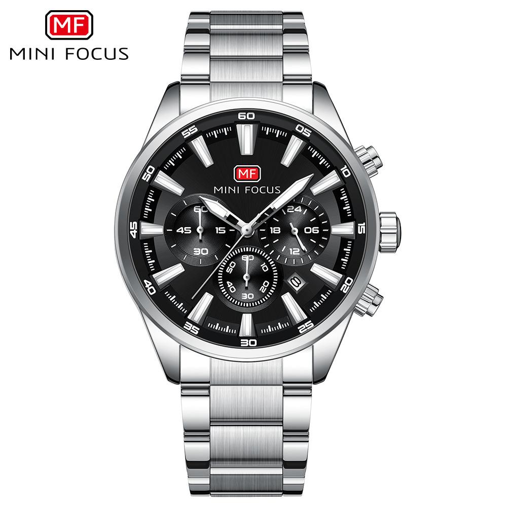 Mens Chronograph Watch Waterproof Quartz Wristwatch Steel Band Casual Business Male Clock Night Glow Display