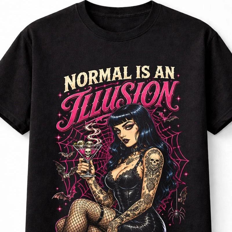 Normal Is An Illusion Spider Web Tattoo Gothic Goth Pinup Horror Unisex TShirt S