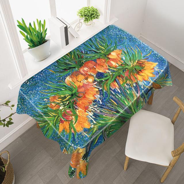 Van Gogh Starry Sky Tablecloth Light Luxury Oil Painting Art Studio Sunflower Famous Painting Waterproof Table Mat Tablecloth