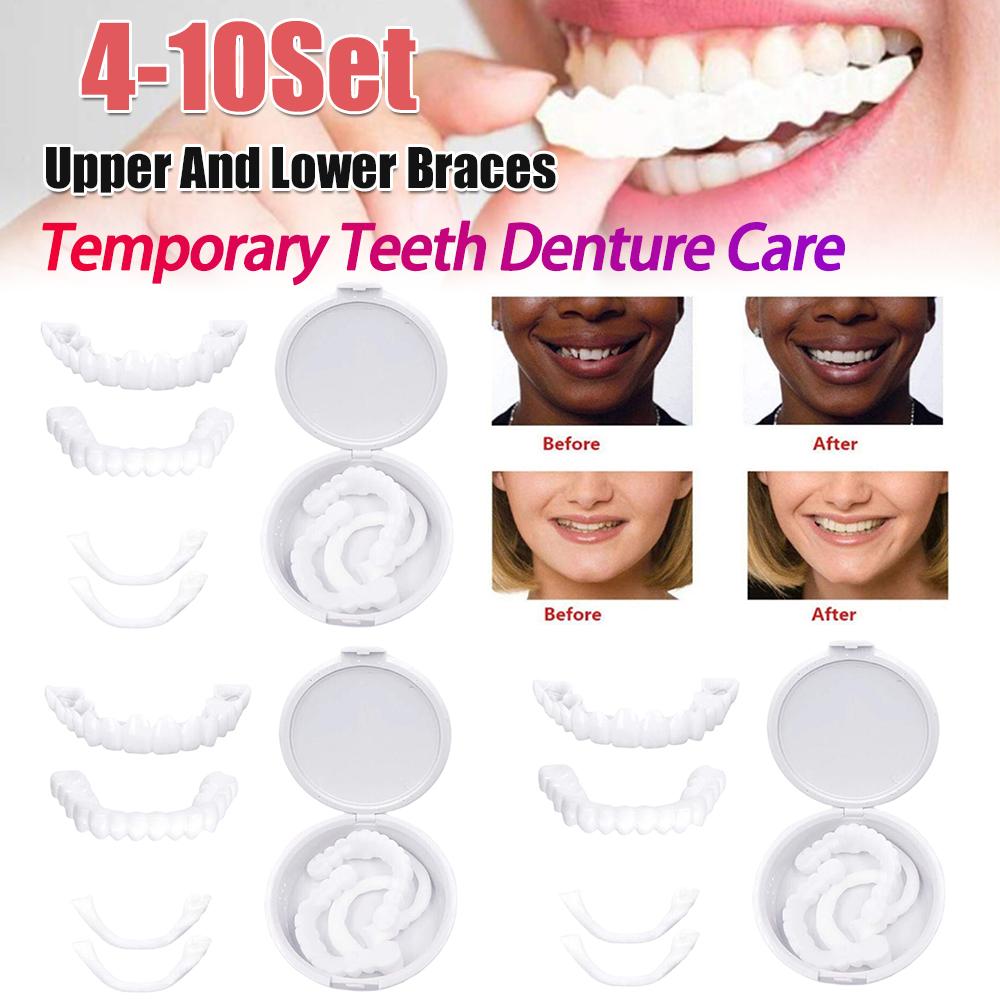2 Pairs Comfort Upper and Lower Jaw Denture Regain Confident Smile False Teeth Braces and Whitening Substitutes