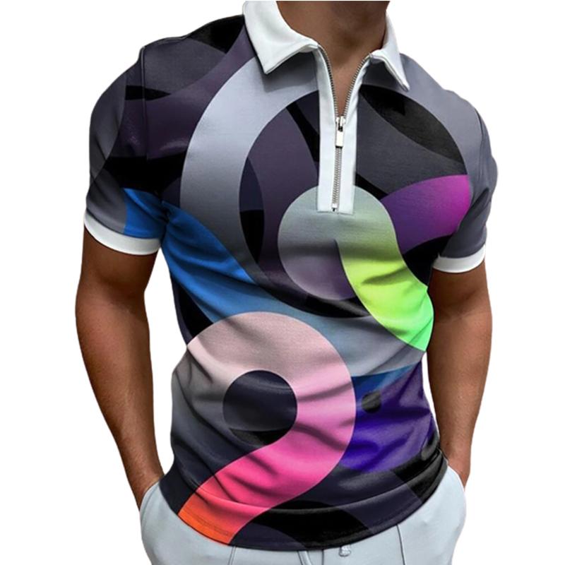 Neformální tričko s klopou Móda pro mladé pánské tričko Tričko s krátkým rukávem Tričko s krátkým rukávem Pánské tričko s 3D potiskem se zlatým pruhem