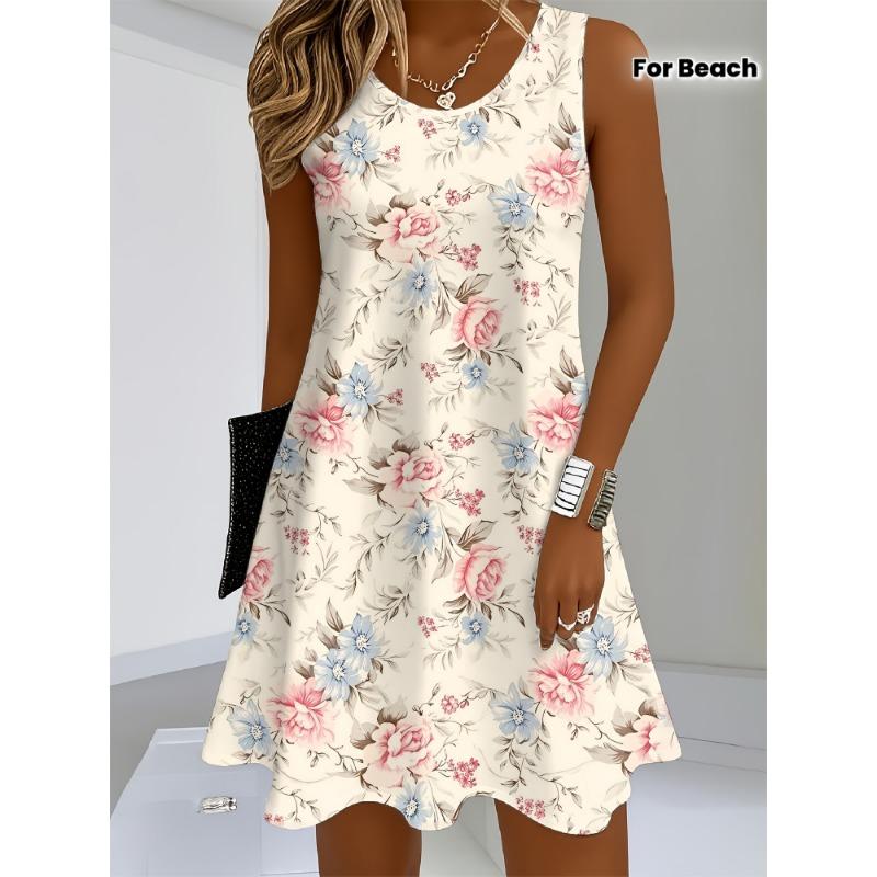 

women s sleeveless floral vest dress Knitted fabric is suitable for beach, office, and daily wear S