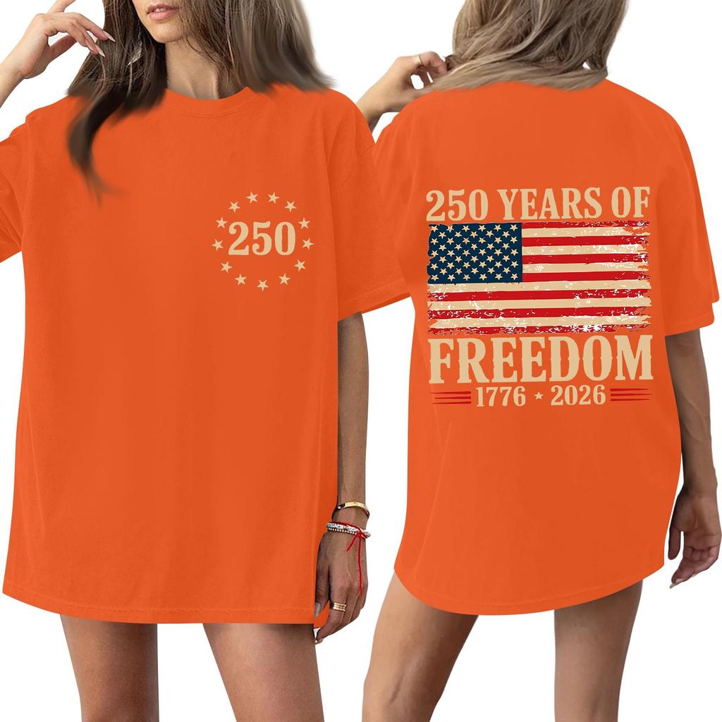 Women's Fashionable Casual Short-Sleeve Round Neck Printed T-Shirt For The 250th Anniversary Of The Founding Of The United States