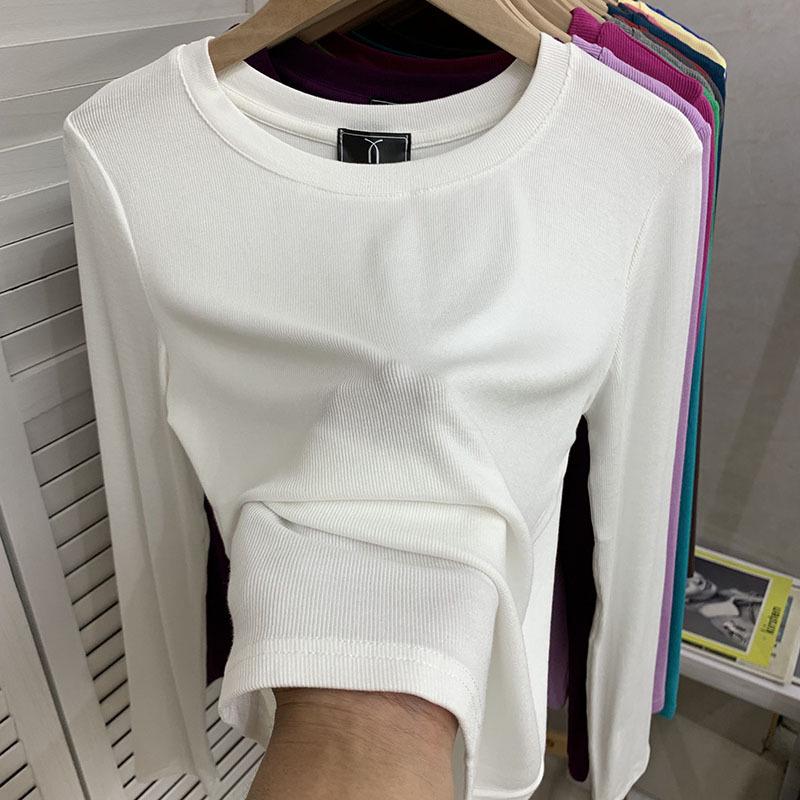 

Топ в рубчик с длинным рукавом большого размера в европейском стиле - Женский однотонный, приталенный, универсальный и модный XL (55-62.5kg)