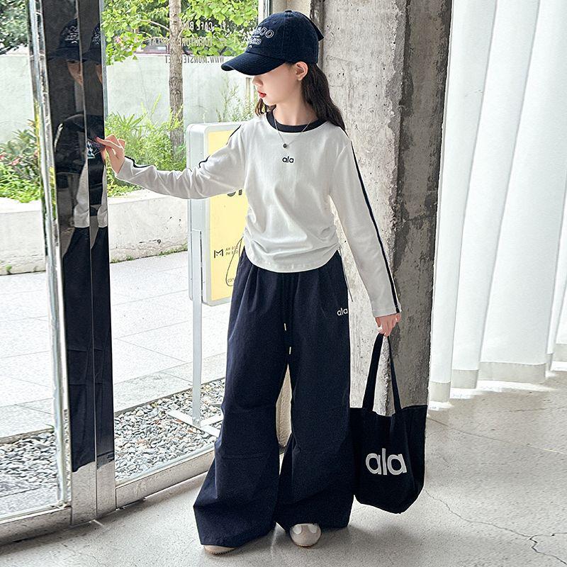 Autumn Casual Girls' Korean-Style T-shirt & Sweatpants Set