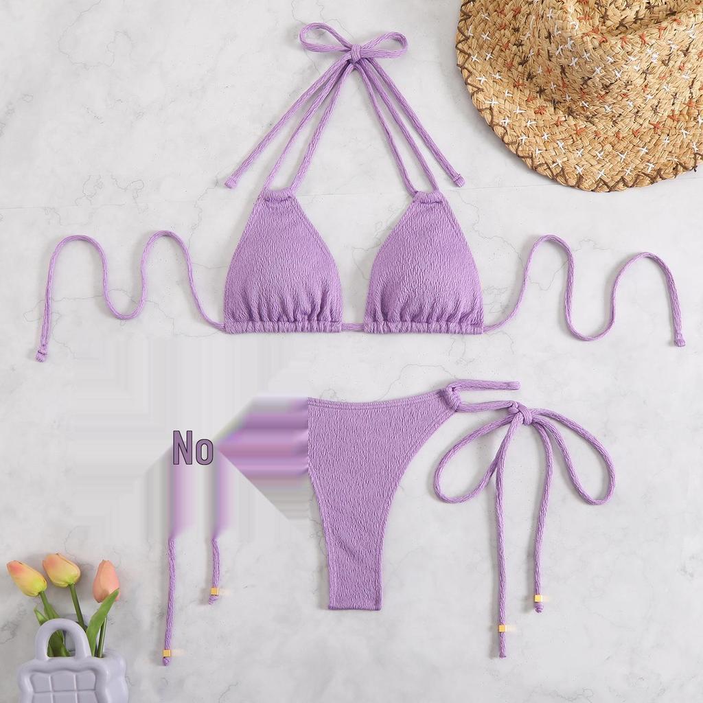 2025 Solid Color Split Swimsuit Bikini for Women - European & American Style, Lace-Up, Beach & Vacation Chic