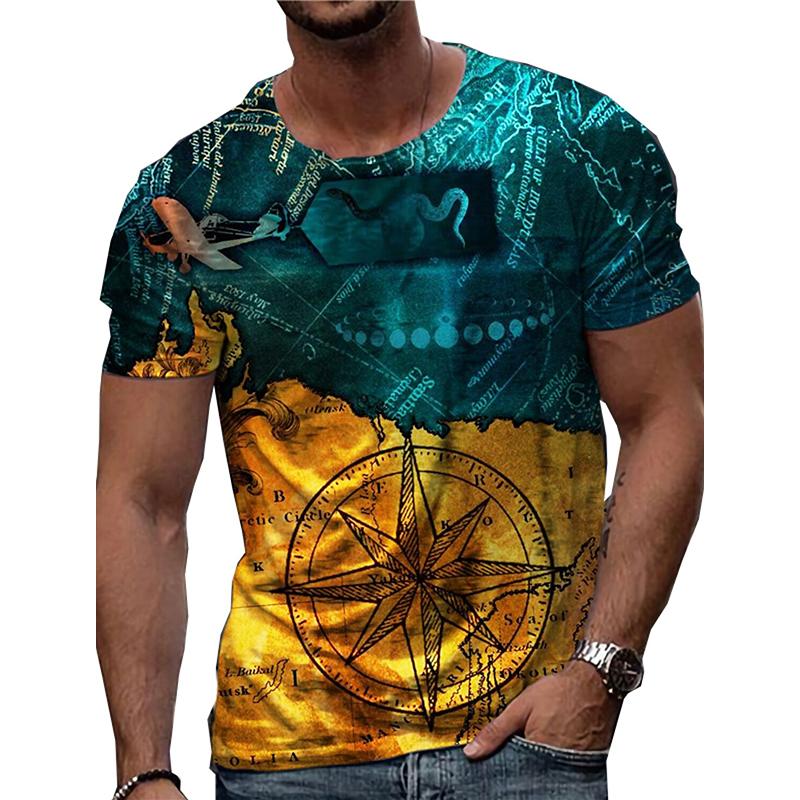 

Новая летняя мужская модная футболка с индивидуальным цветным принтом «Компас» Мужская футболка Топ 8XL жёлтый
