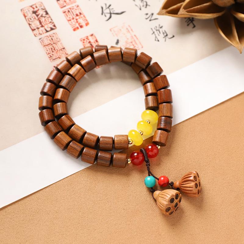 Multi-circle green sandalwood bracelet, men's and women's cultural play plate play bracelet, agate wooden Buddha beads stacked with accessories