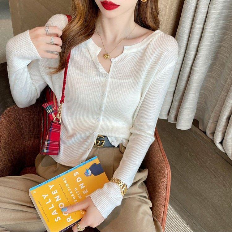 Women's Knit Cardigan Autumn Winter Gentle Chic Small Coat Long Sleeve V-neck Thin Outer Wear Versatile Top