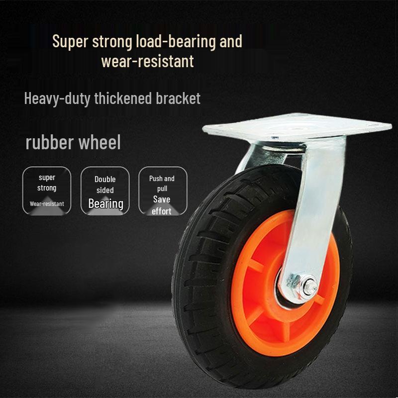 5" Solid Rubber Flat Cart Caster, 6" Industrial Caster, 8" Directional Movable Heavy Duty Load Bearing