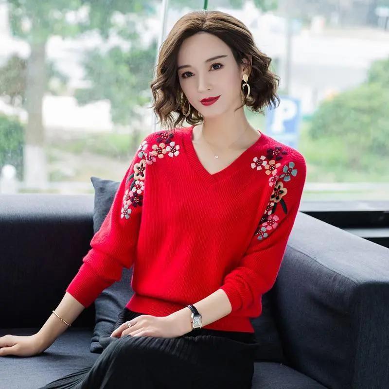 Damenpullover Herbst Winter Strickpullover V-Ausschnitt Slim Fit Bottoming Shirt Solide weiche Strickpullover Basic-Pullover