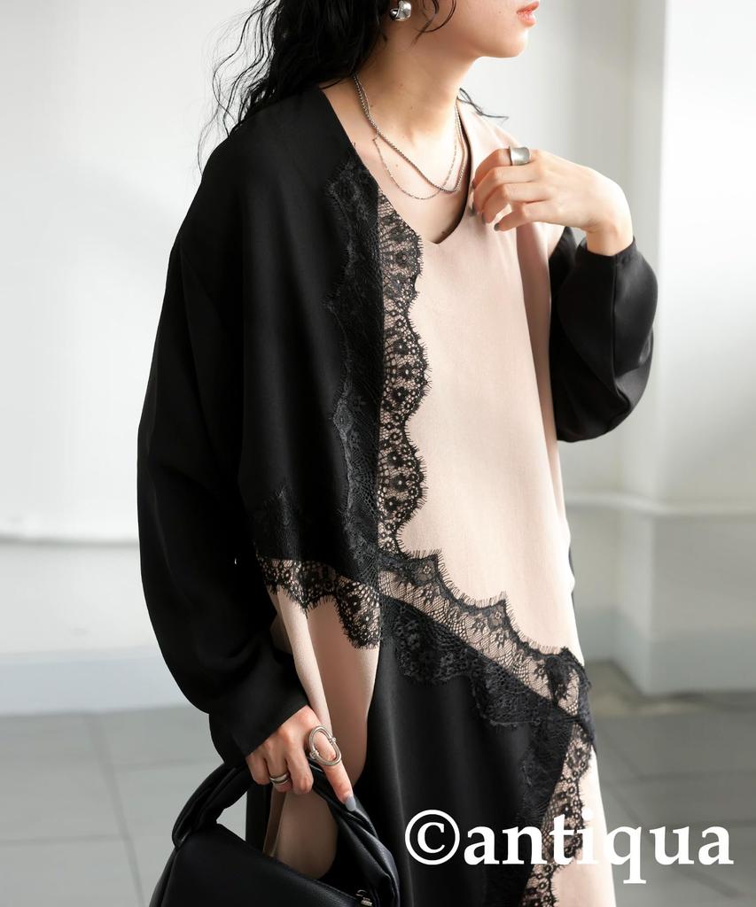 Antiqua Long Regular Size Mixed Women's Lace-Trimmed Dress, Sleeve, PN-00512, (S-L), 85,