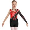 Girls Gymnastics Figure Skating Outfit Patchwork Leotard Mesh Long Sleeve Keyhole Back Bodysuit V Front Waistband Shorts