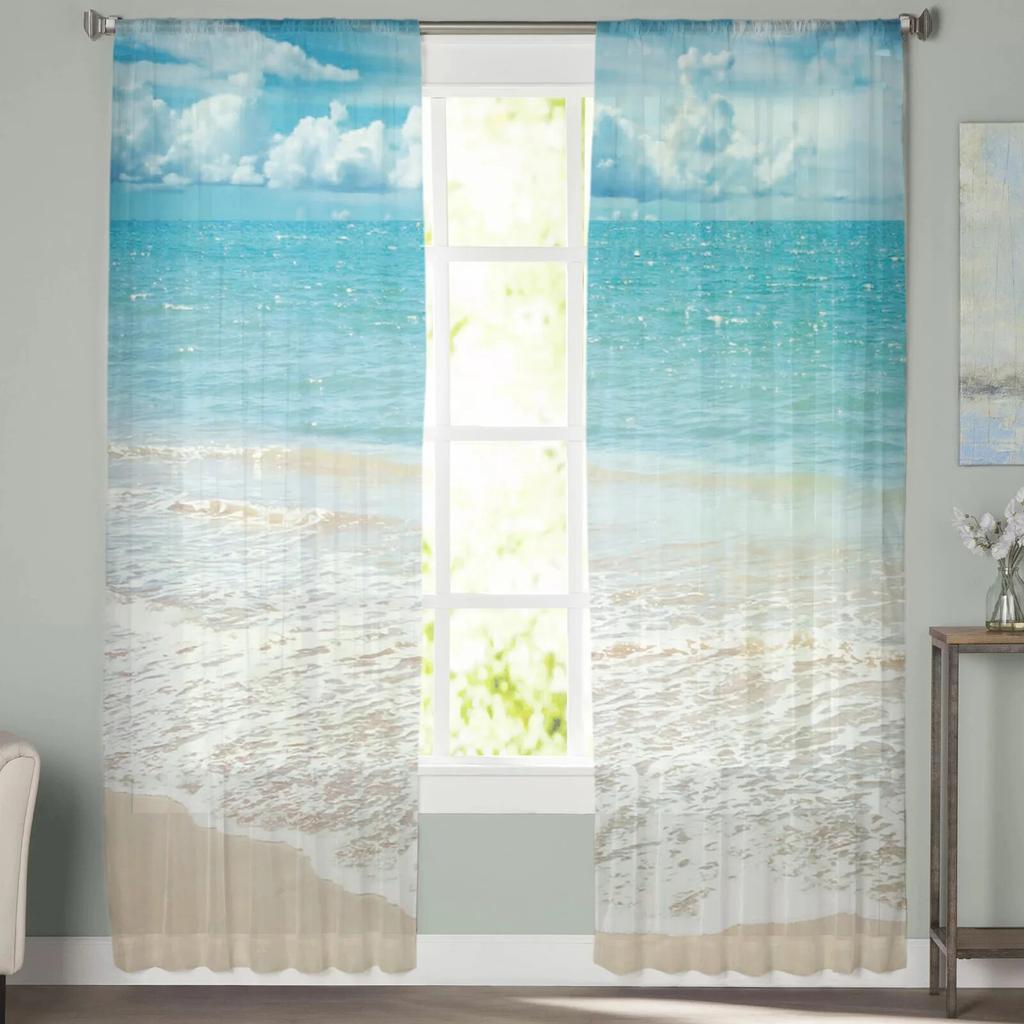 Beach Sky Sea Tulle Curtains for Living Room Bedroom Decor Chiffon Sheer Voile Kitchen Window Curtain