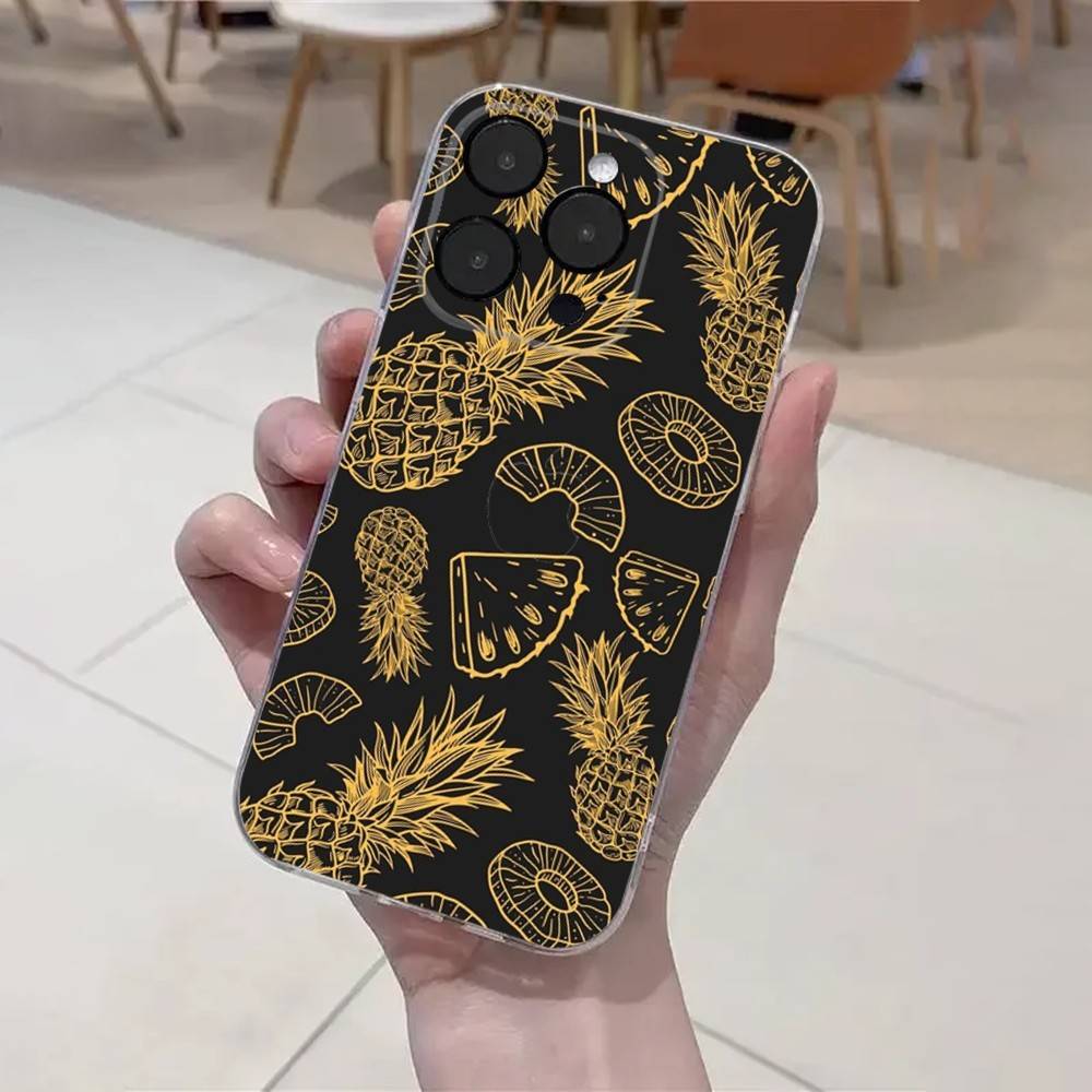 Fruit Pineapple Phone Case For iPhone 16,15,14,13,12,11 Plus,Pro,Max,XR,XS,X,7,8 Plus,SE,Mini Transparent Soft Cover
