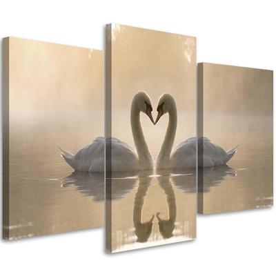 Three Piece Picture Canvas Print Swan Birds Lake