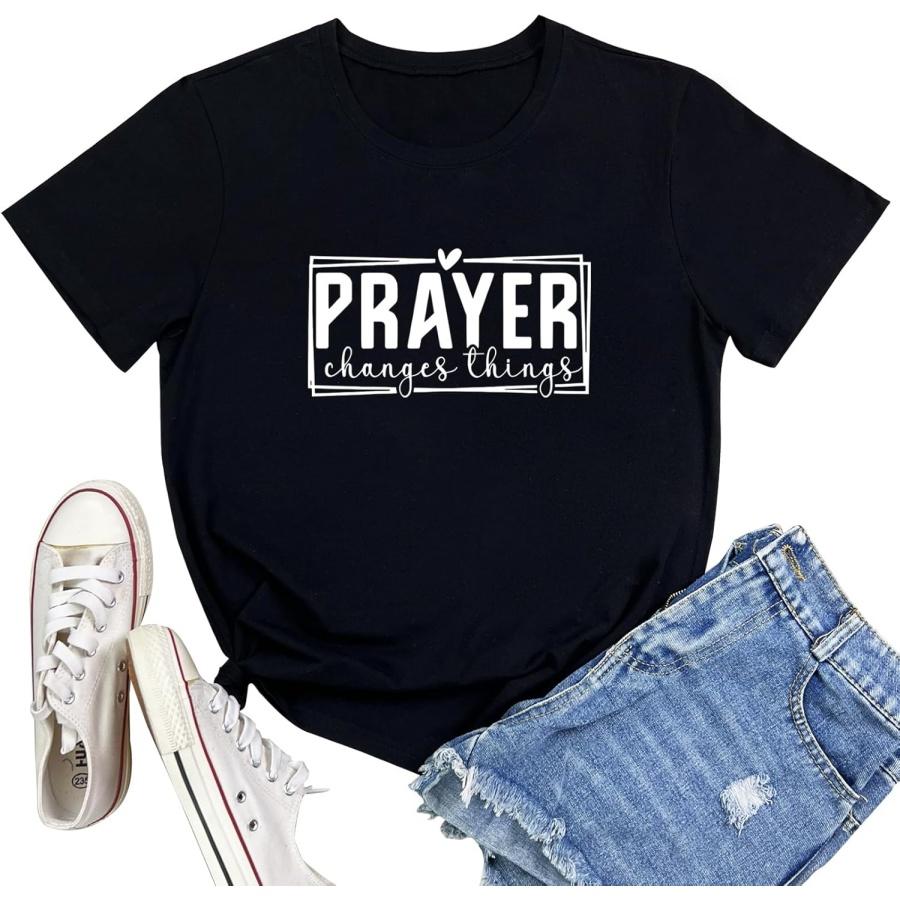 LOOKFACE Women Crewneck Prayer Graphic Soft Cute T-Shirts S