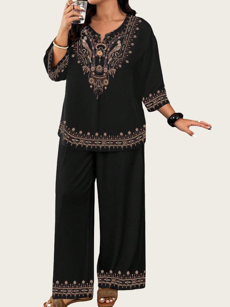 Middle Eastern Muslim Print Two-Piece Set with Exquisite Imitation Embroidery for Cross-Border E-Commerce in Malaysia