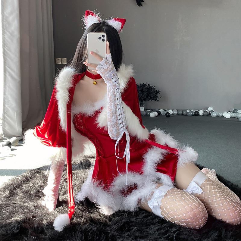 Halloween Costume Stage Red Hollow Bunny Sexy Uniform Seduction Female Servant Dress Christmas