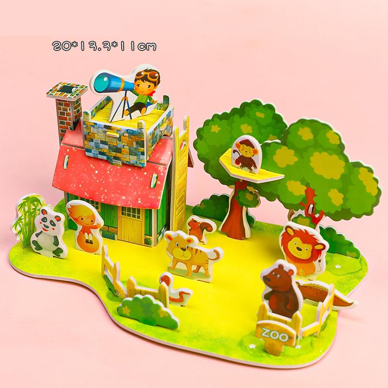 3D Stereo Puzzle Handmade DIY Cartoon House Villa Castle Building Model Montessori Early Learning Educational Toys for Children
