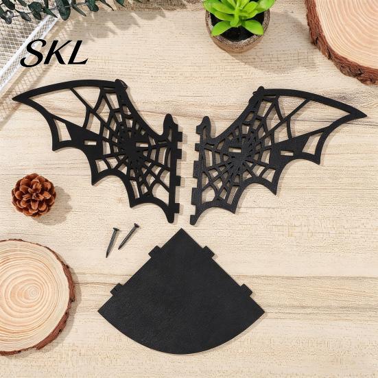 Gotisches Wandregal Halloween Holz Fledermaus Eckregal, Schwarzer montierter Kerzenhalter Ständer, Stil Dekor Displayständer für Zuhause Party, Gruselig