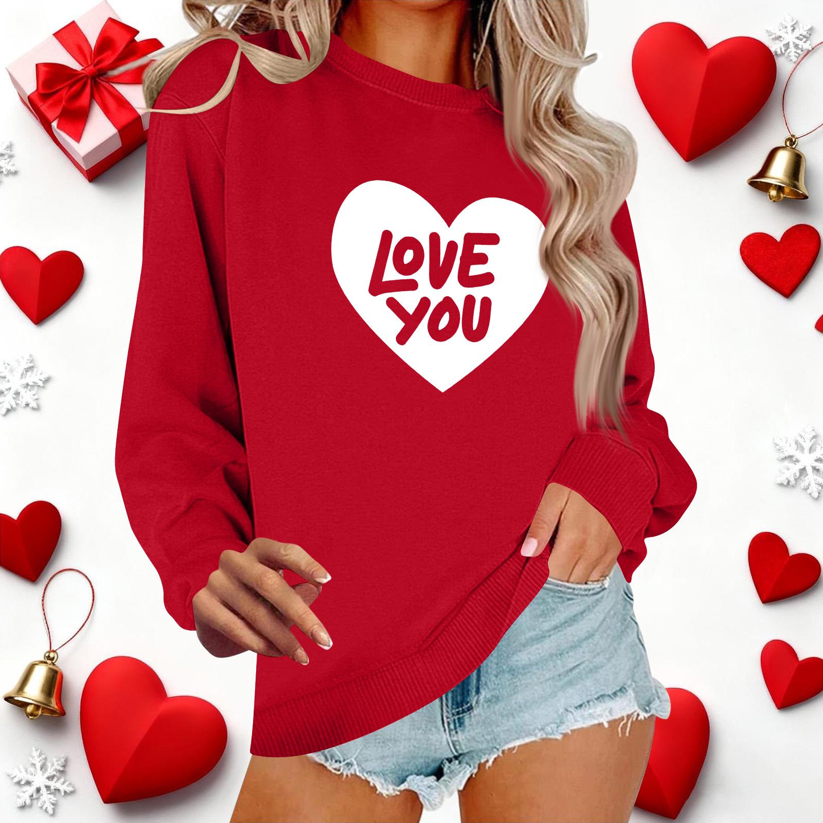 

Женский повседневный пуловер с круглым вырезом и длинным рукавом с принтом ко Дню святого Валентина XL арбуз красный
