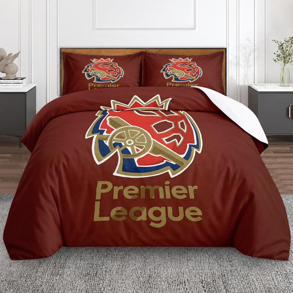 Premier League Crown Lion Cannon Crest 3 Piece Bedding Set, Maroon Gold Soccer Logo Duvet Cover Set for Football Fans Bedroom