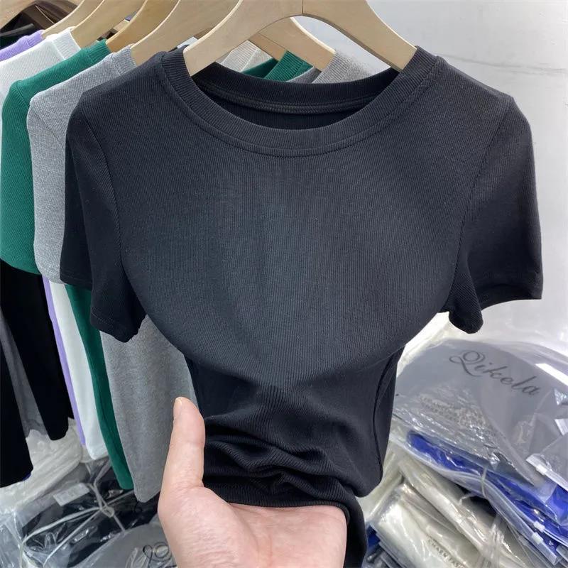 

Высококачественная женская футболка Ice Silk однотонного цвета с коротким рукавом и приталенным кроем XL (57.5-65 kg)