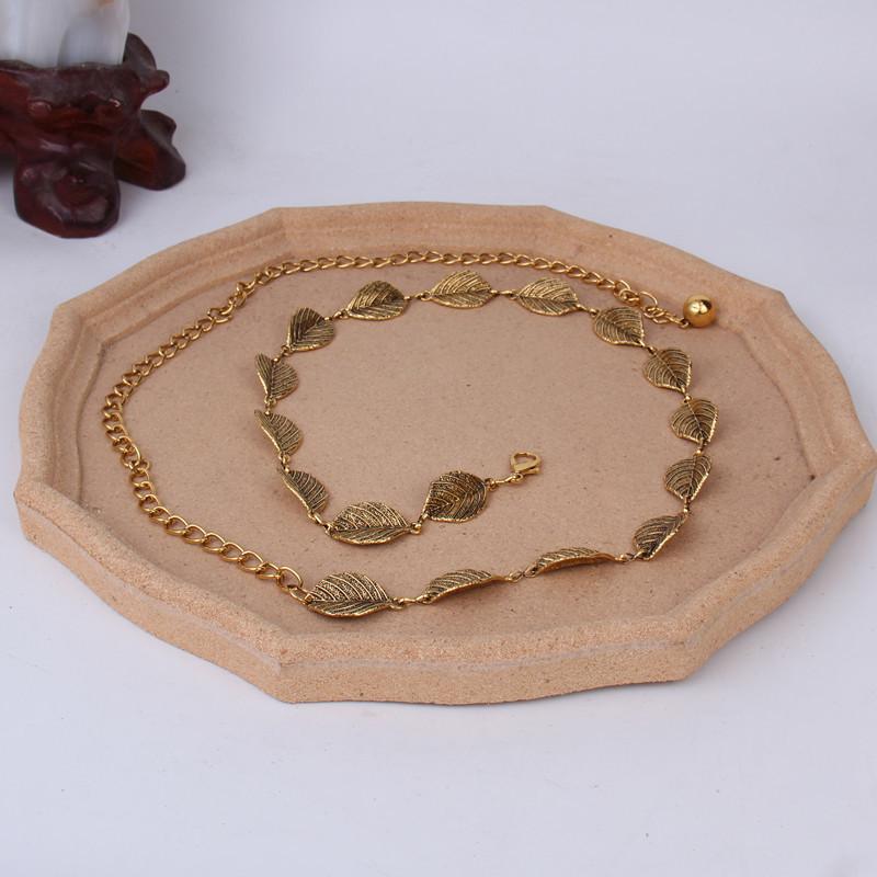 Waist Chain Women'S High Sense Women'S Metal Chain Belt Retro Flower Leaf Clothing Accessories Chain