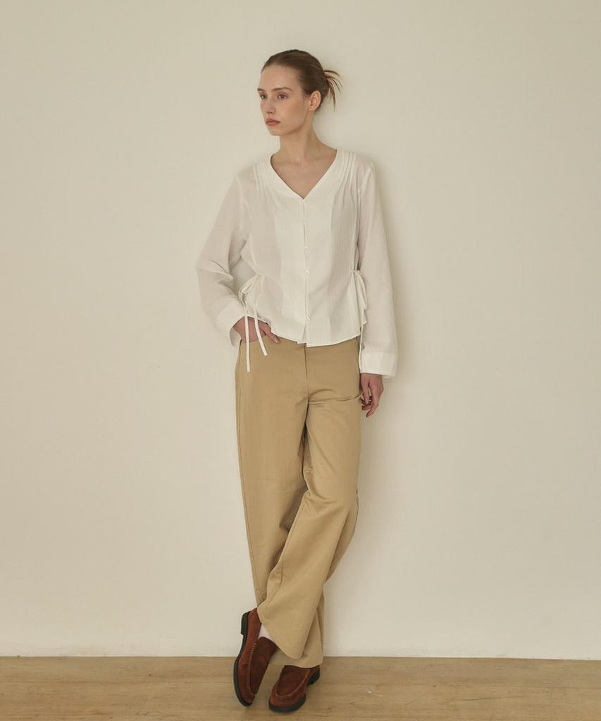 OURO Ribbon Flare Blouse [ White ]