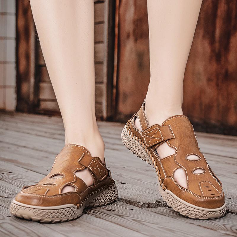 Summer Breathable Men's Bag Head Sandals Hollow Mesh Hole Shoes Outdoor Non-slip Lightweight Sports Leisure Beach Shoes Size 46